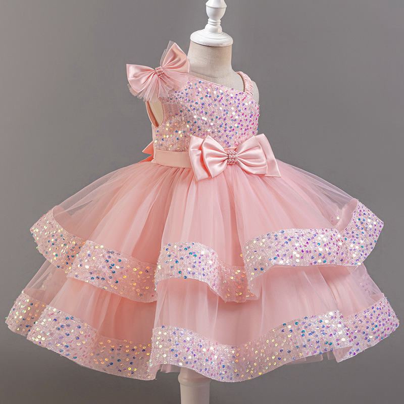 Children's Sequined Fluffy Mesh Cake Princess Dress Baby Girl Evening Dress