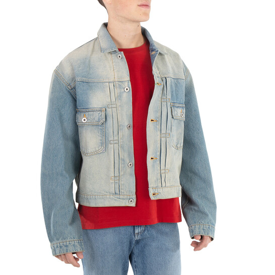 Men's Light Blue Washed Denim Jacket - Oversized Retro Casual Outerwear
