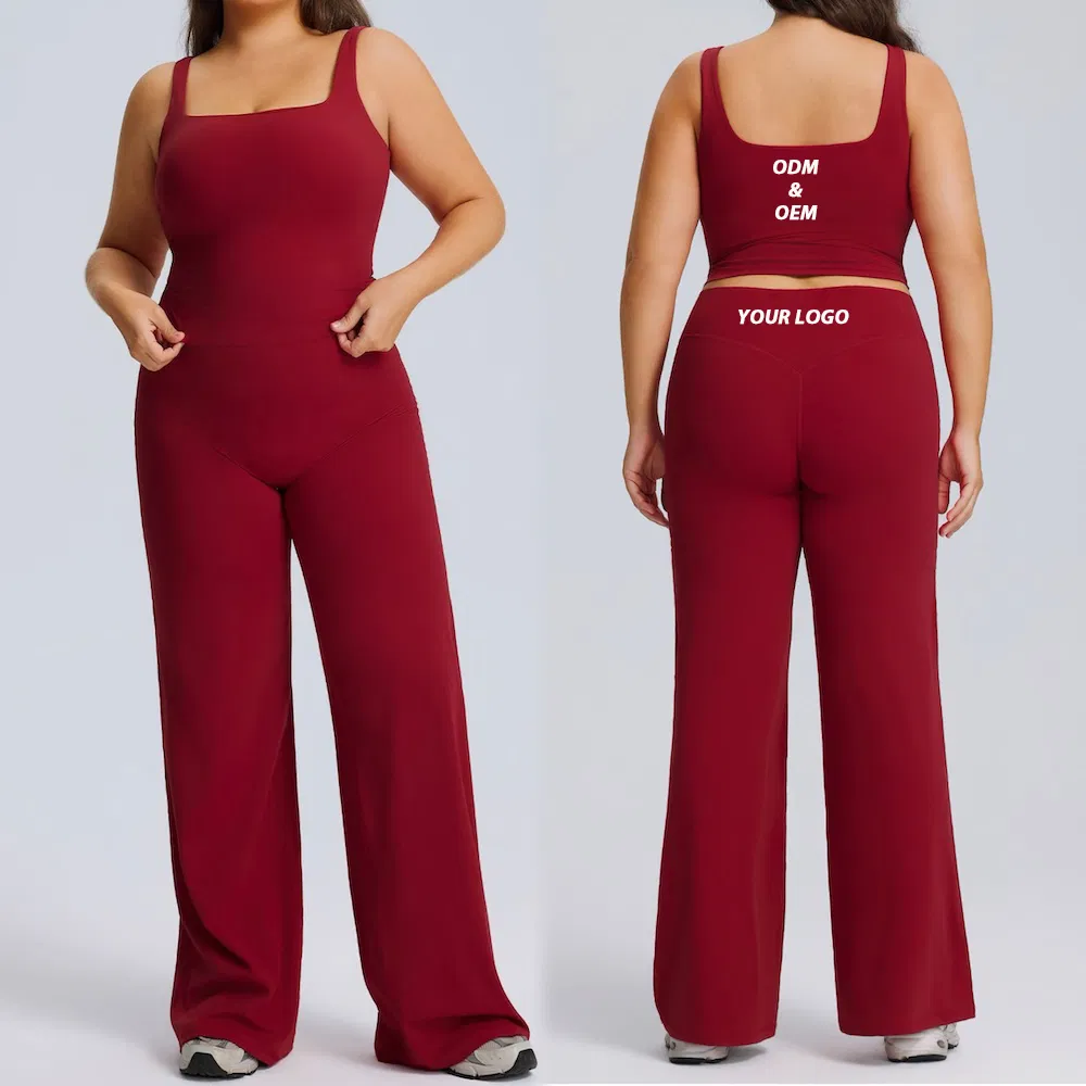 New Listing Two-Piece Plus Size Pilates Fitness Outfits Fashionable Casual Athletic Wear for Women, Square Neck Cami with High Waisted Loose Yoga Pants