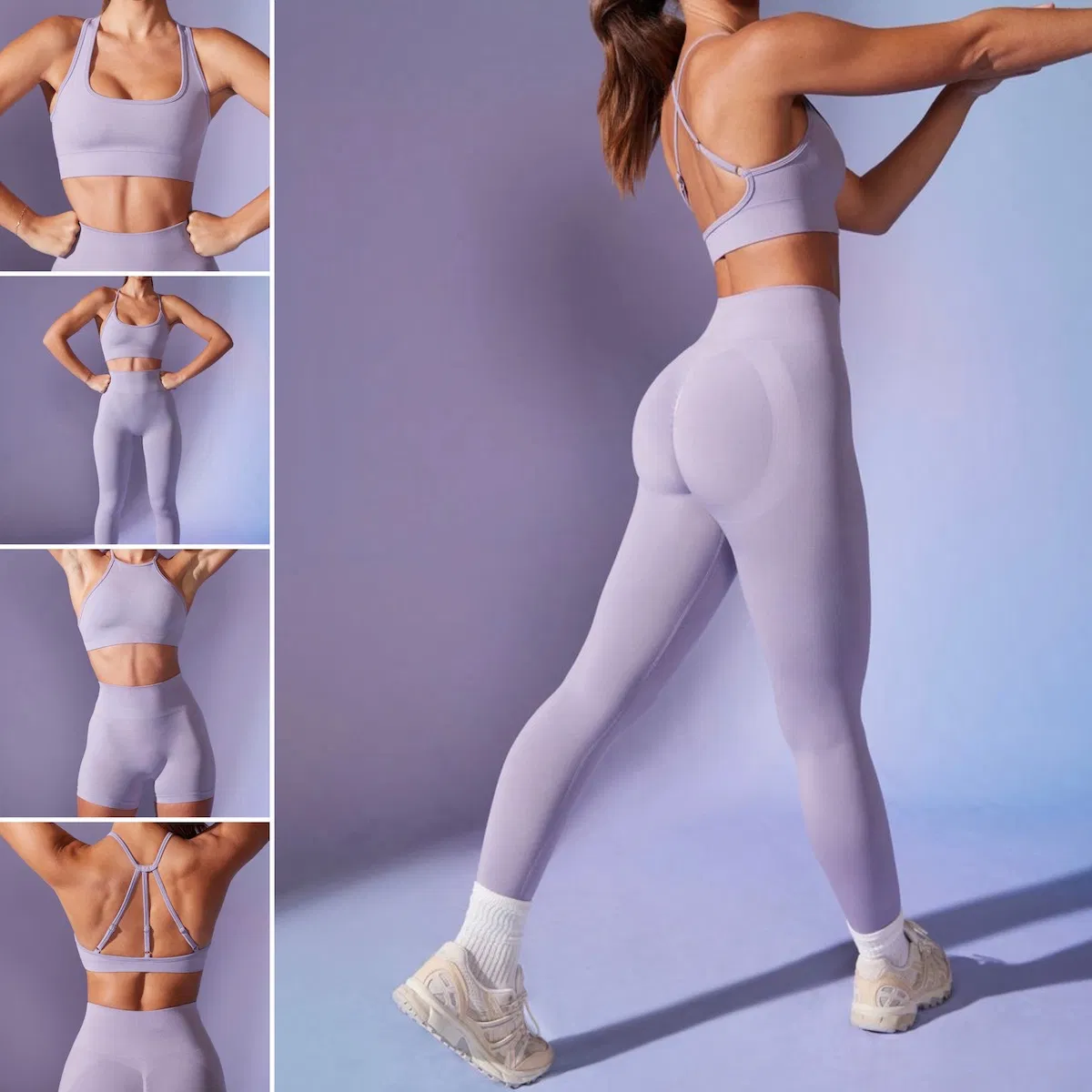 Wholesale 5PCS Fancy Activewear Sets Seamless Workout Clothes for Women, Sexy Gym Top with Scrunch Yoga Shorts + Running Leggings Ropa De Sports Suits