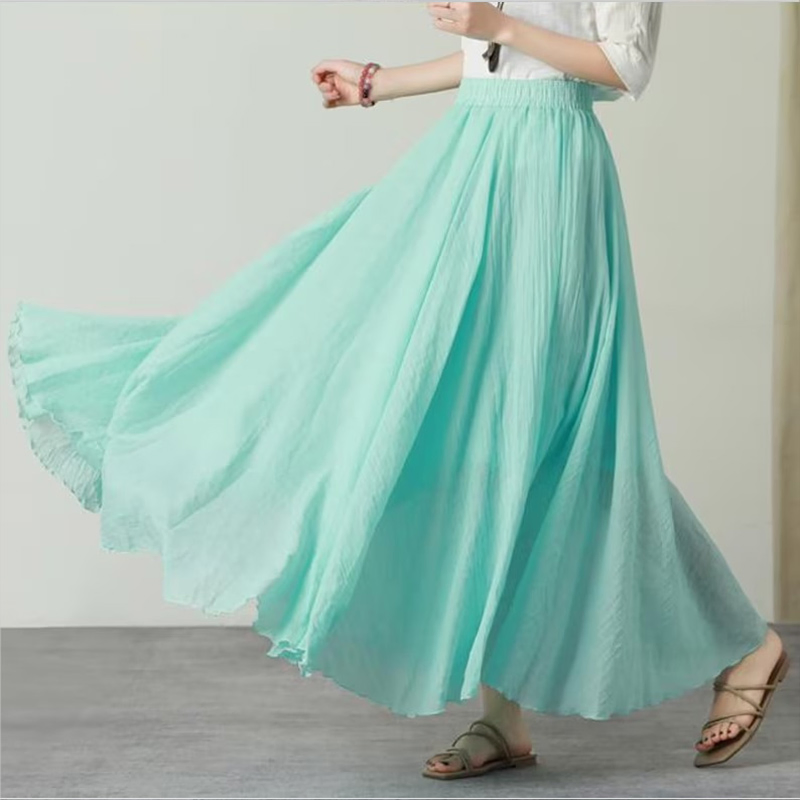 Summer Blue Women's Maxi Skirt - Lightweight Cotton Linen Casual Wear