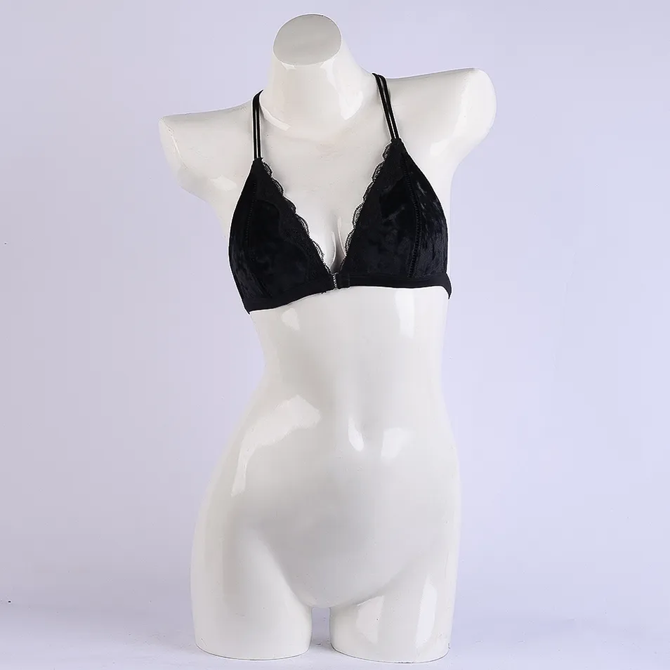 Black Velvet Lace Halter Bra