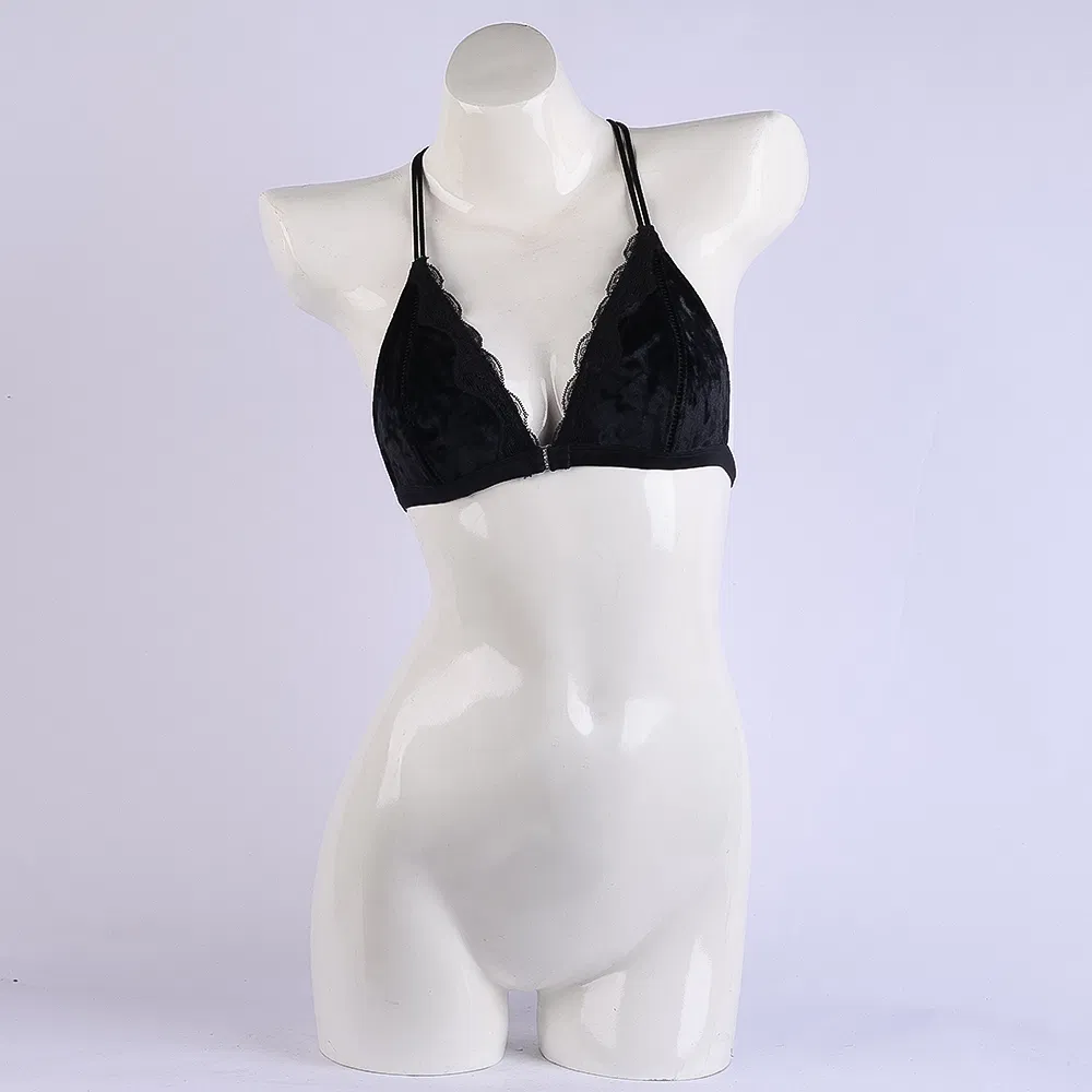 Black Velvet Lace Halter Bra Romantic Feminine Special Occasion Lingerie Underwear