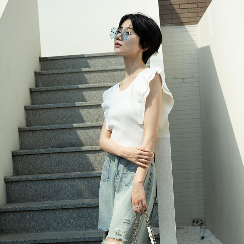 Customizable Cotton Pullover Women's Sleeveless Knitted Summer Shirt Wear