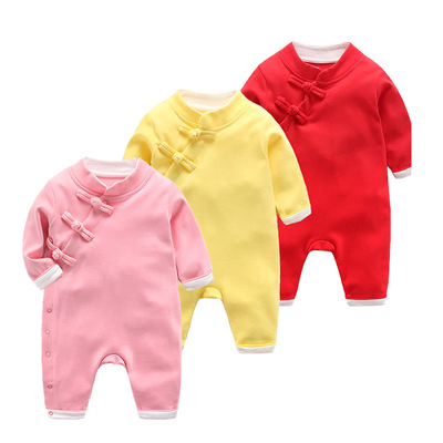 Baby Jumpsuit Chinese Style Climbing Pure Cotton Toddler Newborn Spring and Autumn Outdoor Apparel