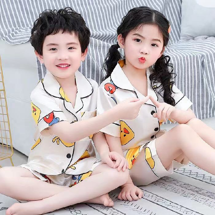 Kids Pajamas Set, Boys′ Pajama Sets, Kids Satin Pajamas, Children′ S Sleepwear, Home Wear, Children′ S Clothes, Short Sleeve Apparel