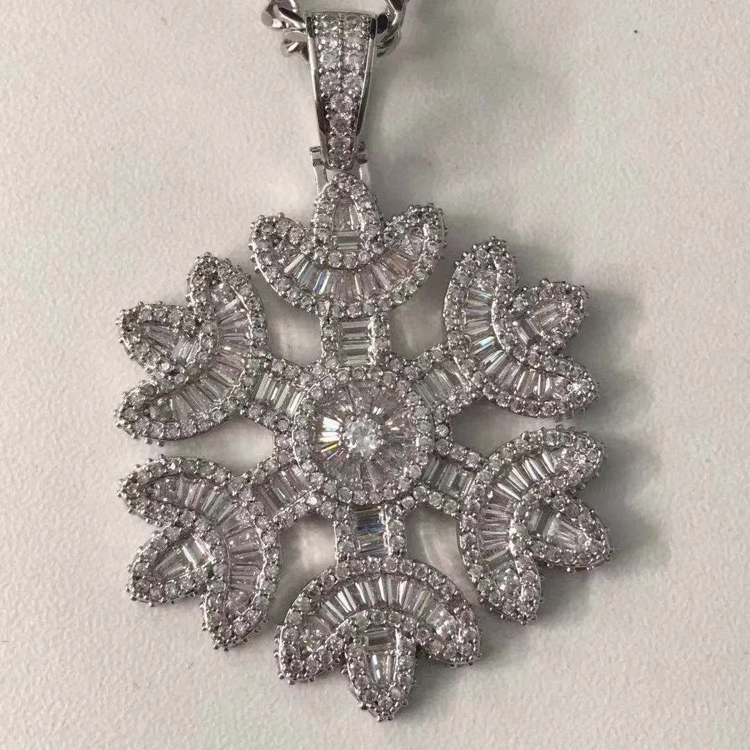 Bulk Snowflake Shape Pendant Necklace CZ Paved Hip Hop Fashion Accessories