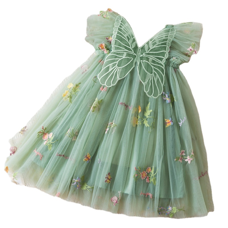 Toddler Baby Girls Summer Dress Puffy Mesh Tutu Princess Floral Embroidery Suspender Dress Baby Girls Birthday Party Clothes