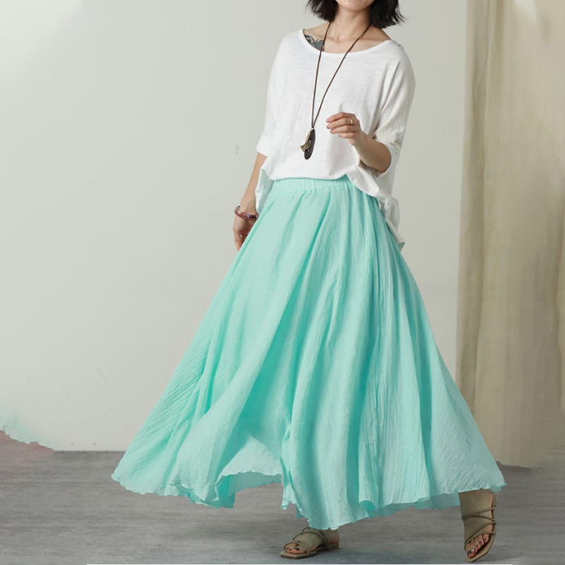 Summer Blue Women's Maxi Skirt - Lightweight Cotton Linen Casual Wear
