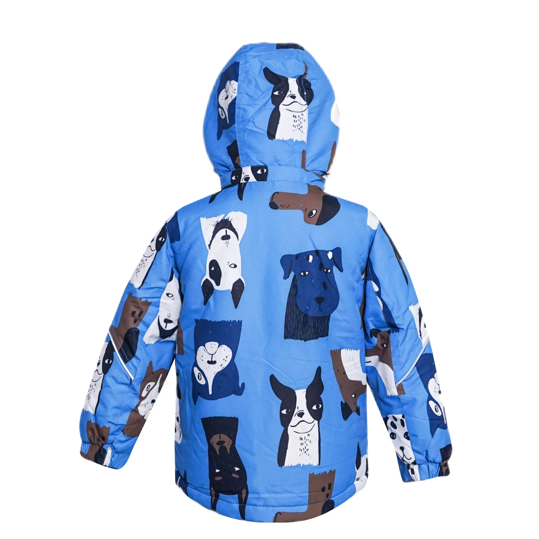Kids' Blue Hooded Warm Jacket with Cute Dog Pattern, Waterproof Children Clothing
