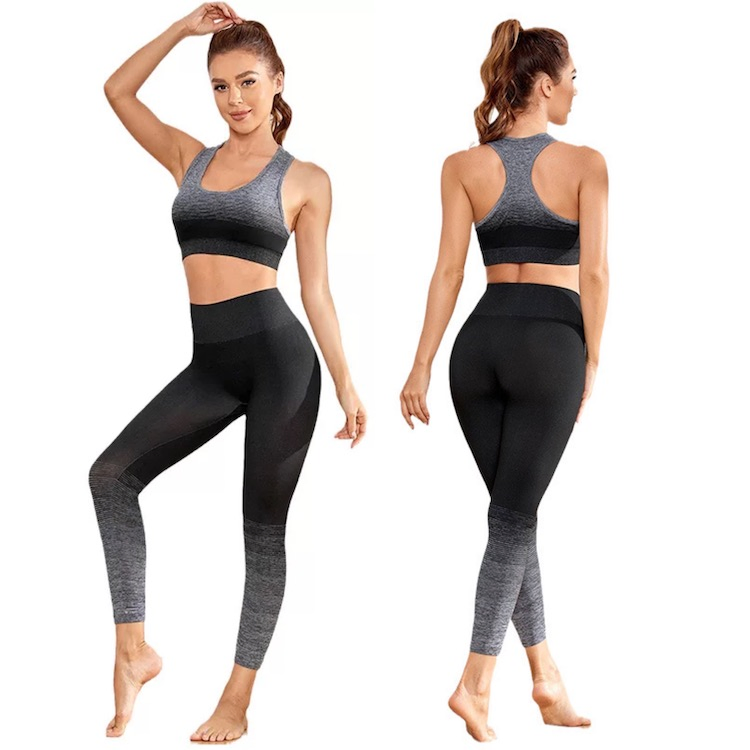 Factory Customized Designer Womens Matching Yoga Sets Ombre Athletic Clothes, 2 Piece Gradient Workout Bra + Leggings Running Fitness Sports Apparel