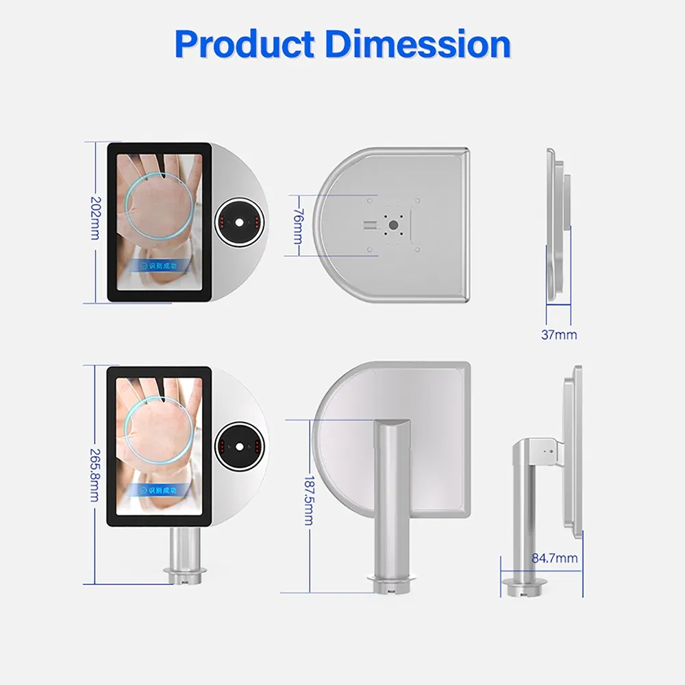 Factory Price 8-Inch Biometric Palm Finger Reader Face Recognition Attendance System Face Palmar Vein Detection Access Control Face Recognition Terminal