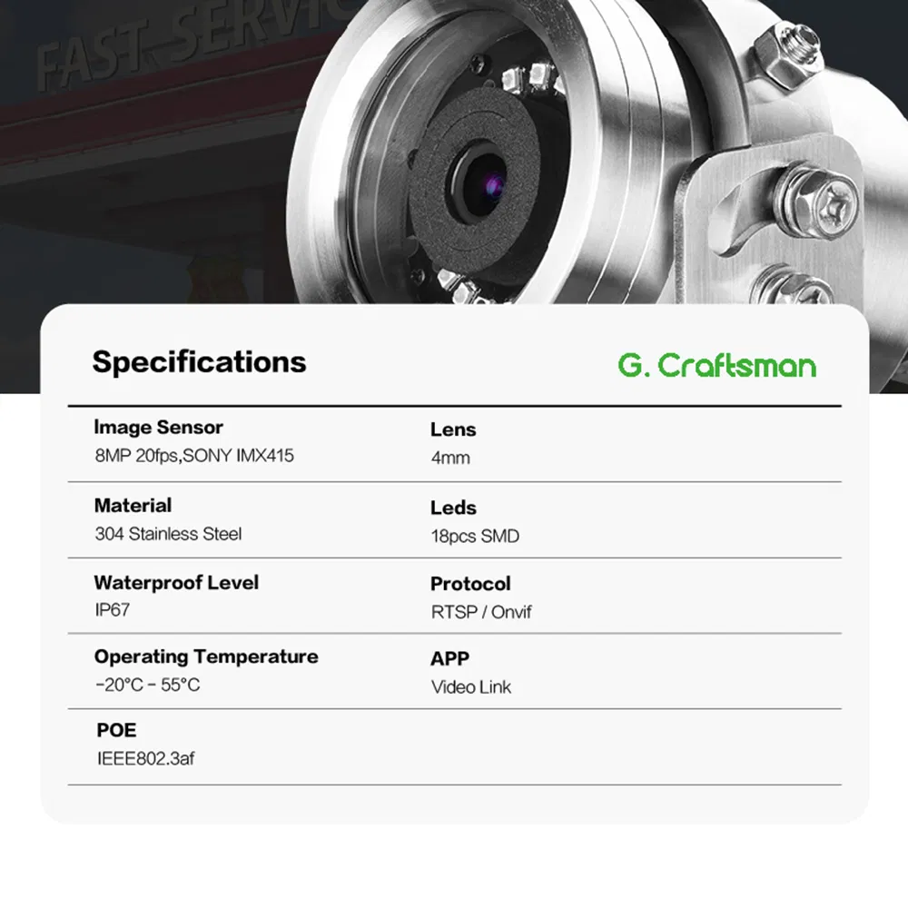 Ga-Ex1fi-M8ss 4K 8MP 304 316 Stainless Steel Explosion Proof IP Poe Infrared Security Mini Camera for Marine Gas Station Oil Mine