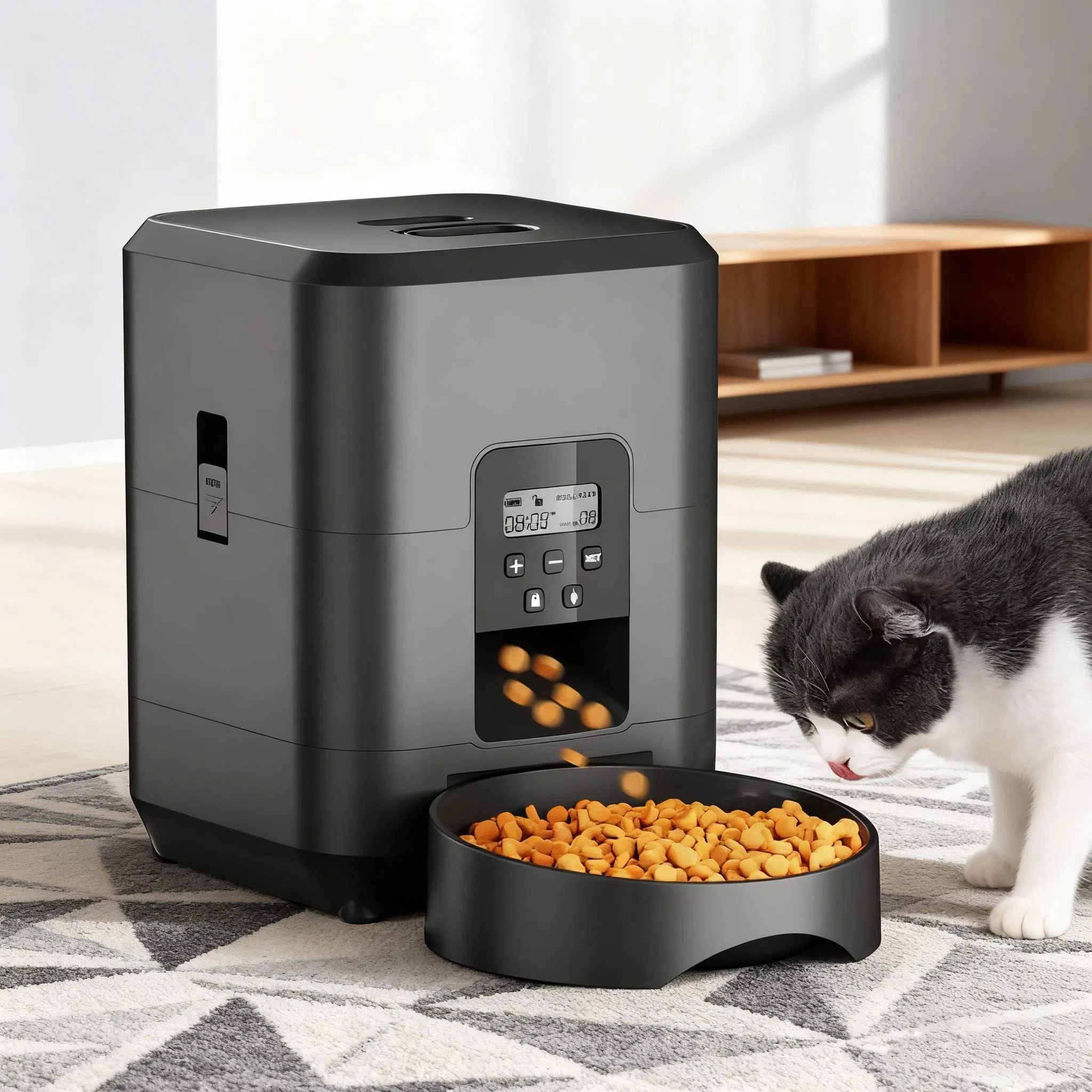 2L 67.63oz Smart Pet Feeder Cat Dog Dry Food Dispenser - APP Timed Feeding, Anti-Clog, Dual Power &amp; WiFi Stainless Steel Dog Bowls