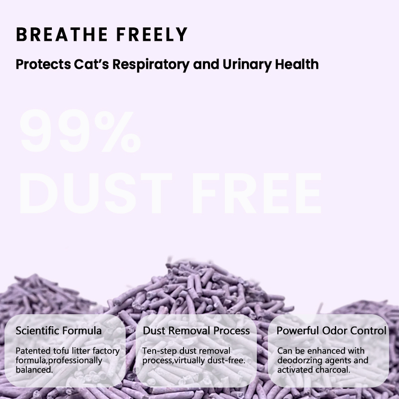 Purple Lavender Scented Tofu Cat Litter Biodegradable Low Dust and Delightful Scent for Sustainable Pet Care Solutions