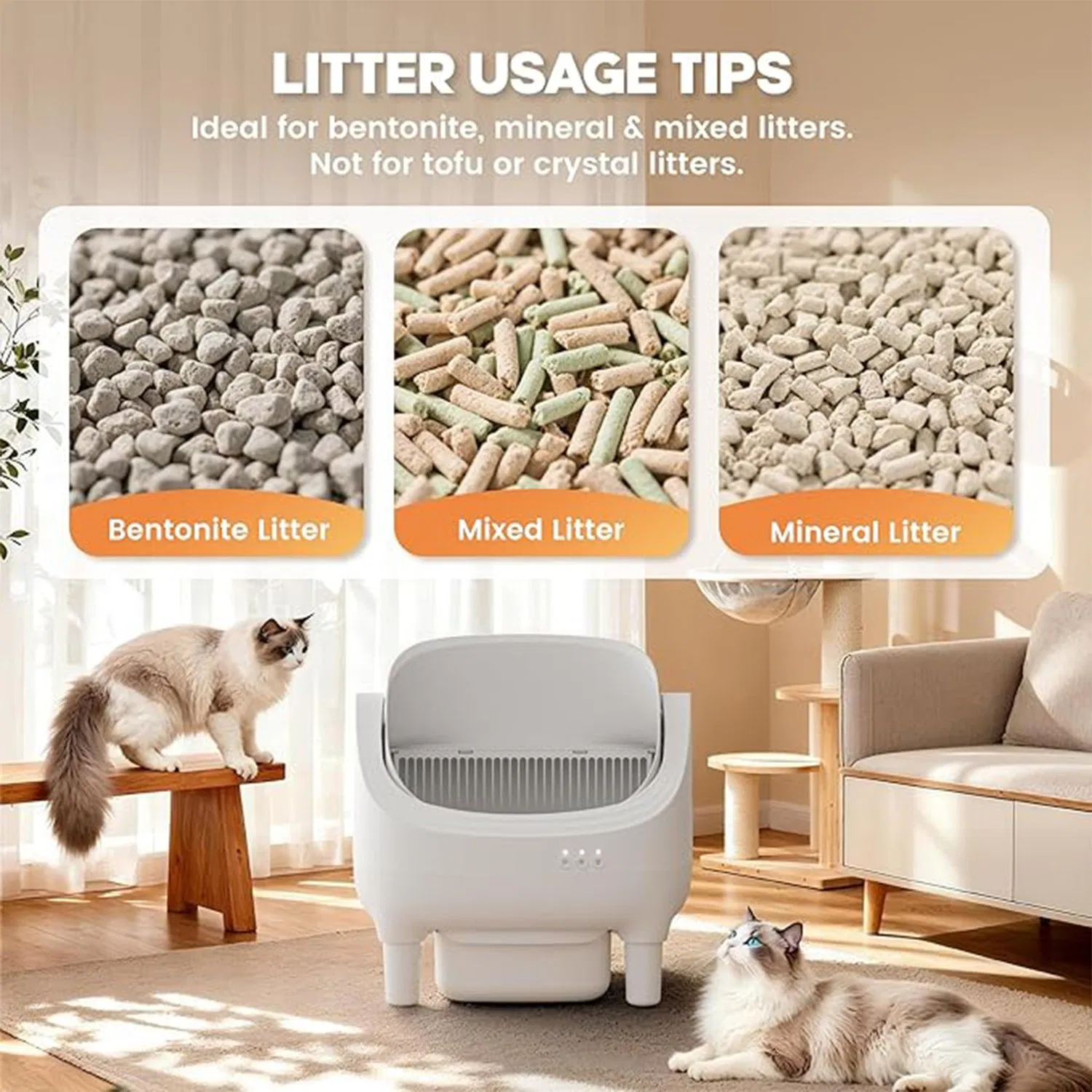 Automatic Cat Litter Box, Design for Multi-Cat Families, Smart APP