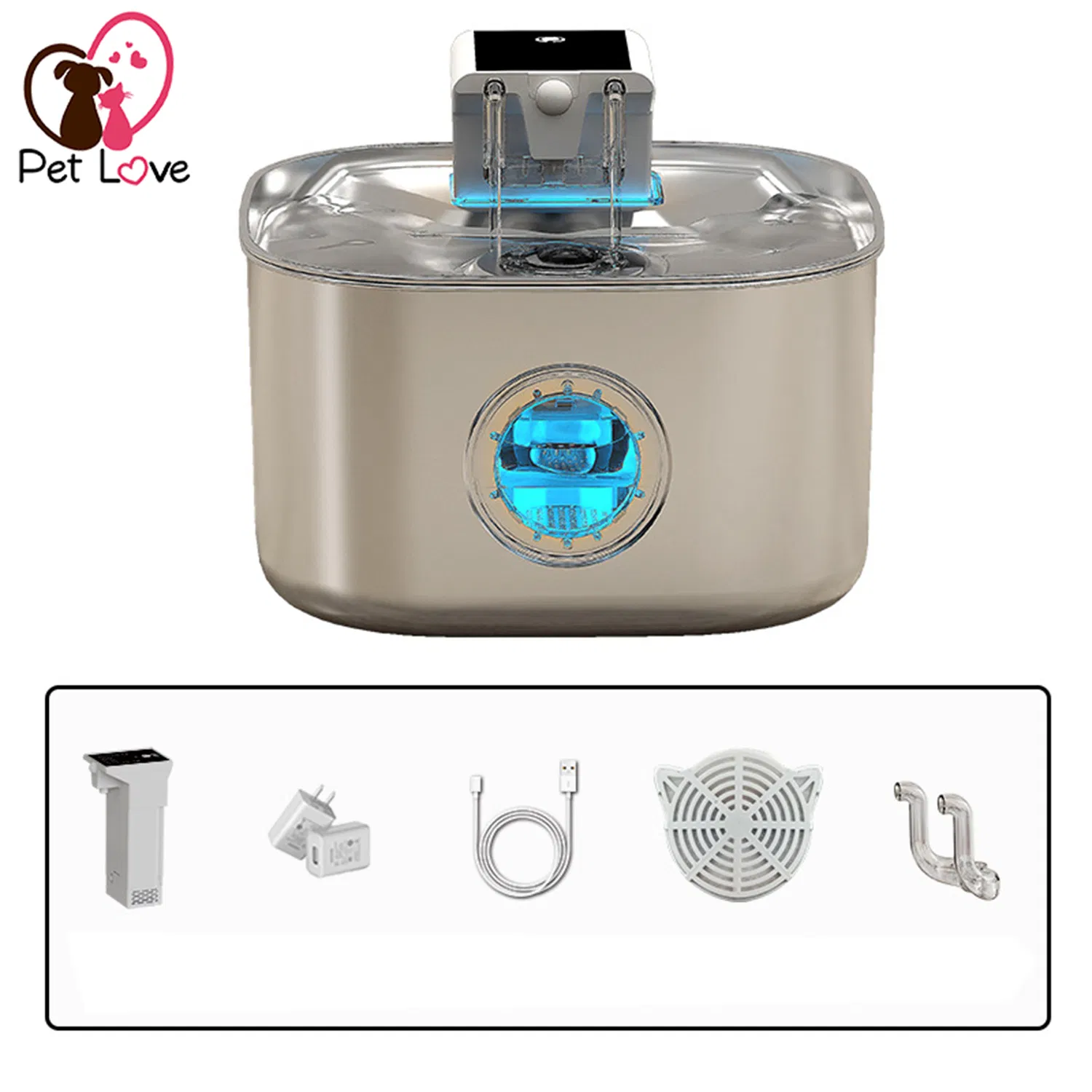 Large Capacity Stainless Steel Pet Water Fountain Wireless Rechargeable Design