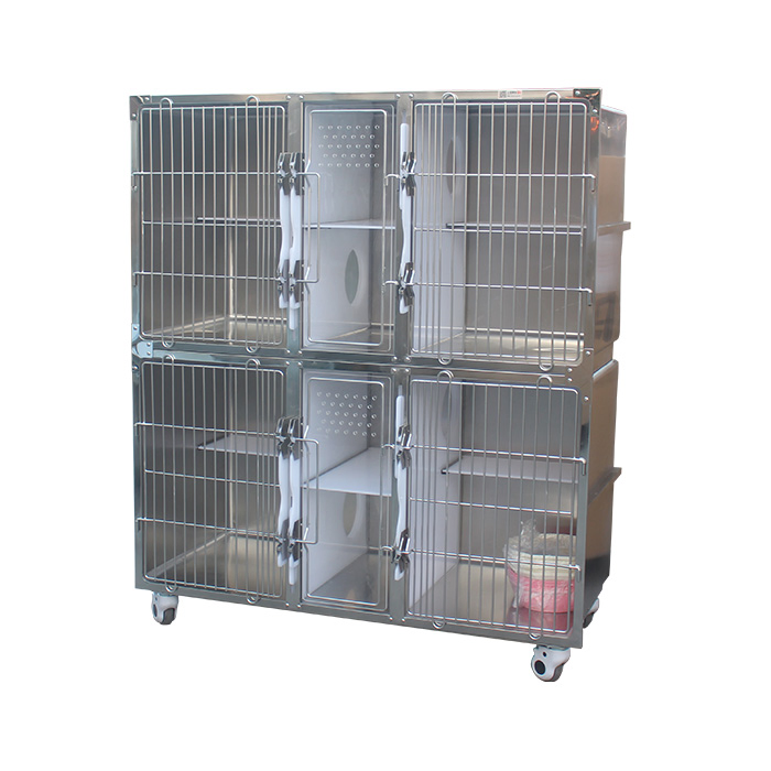 Veterinary Equipment 4 Spaces Cat Cage Pet Animal Contention Stainless Steel Cage