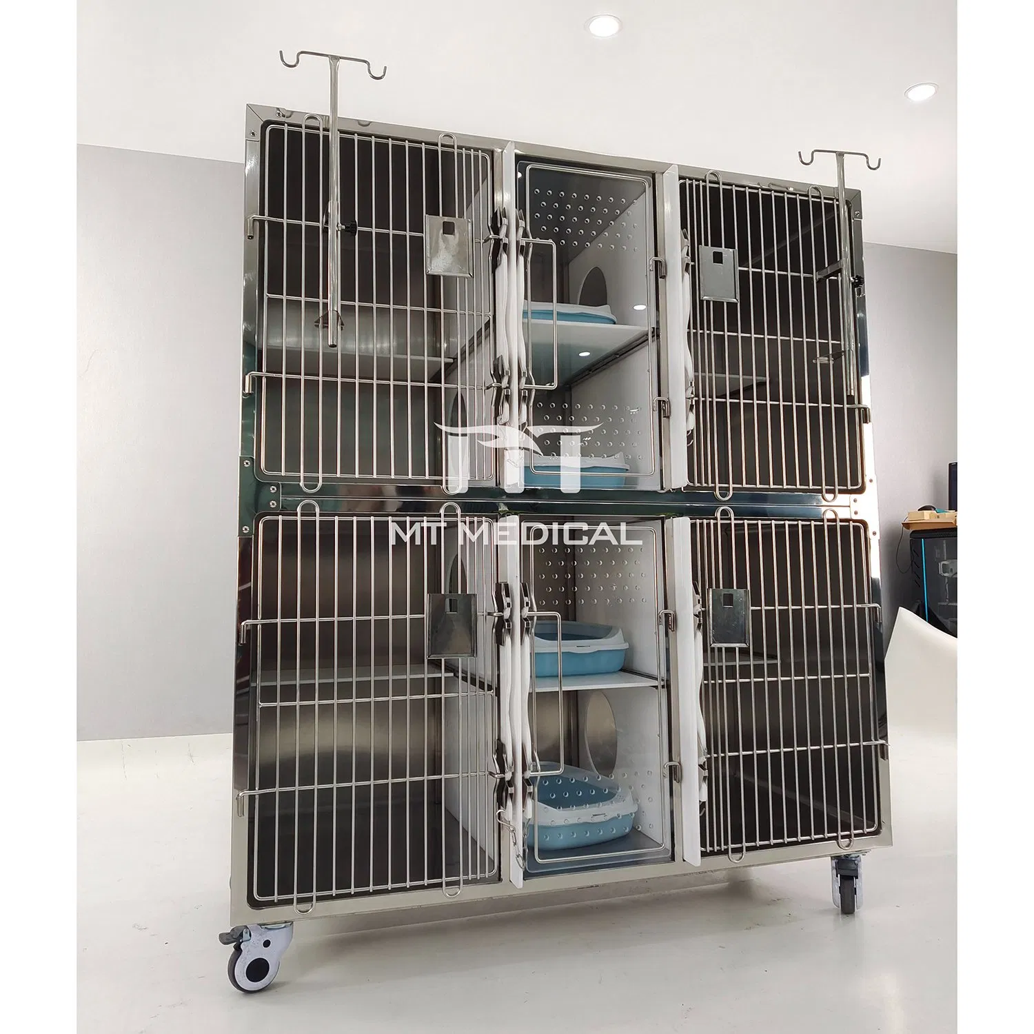 Veterinary Equipment 4 Spaces Cat Cage Pet Animal Contention Stainless Steel Cage for Pets