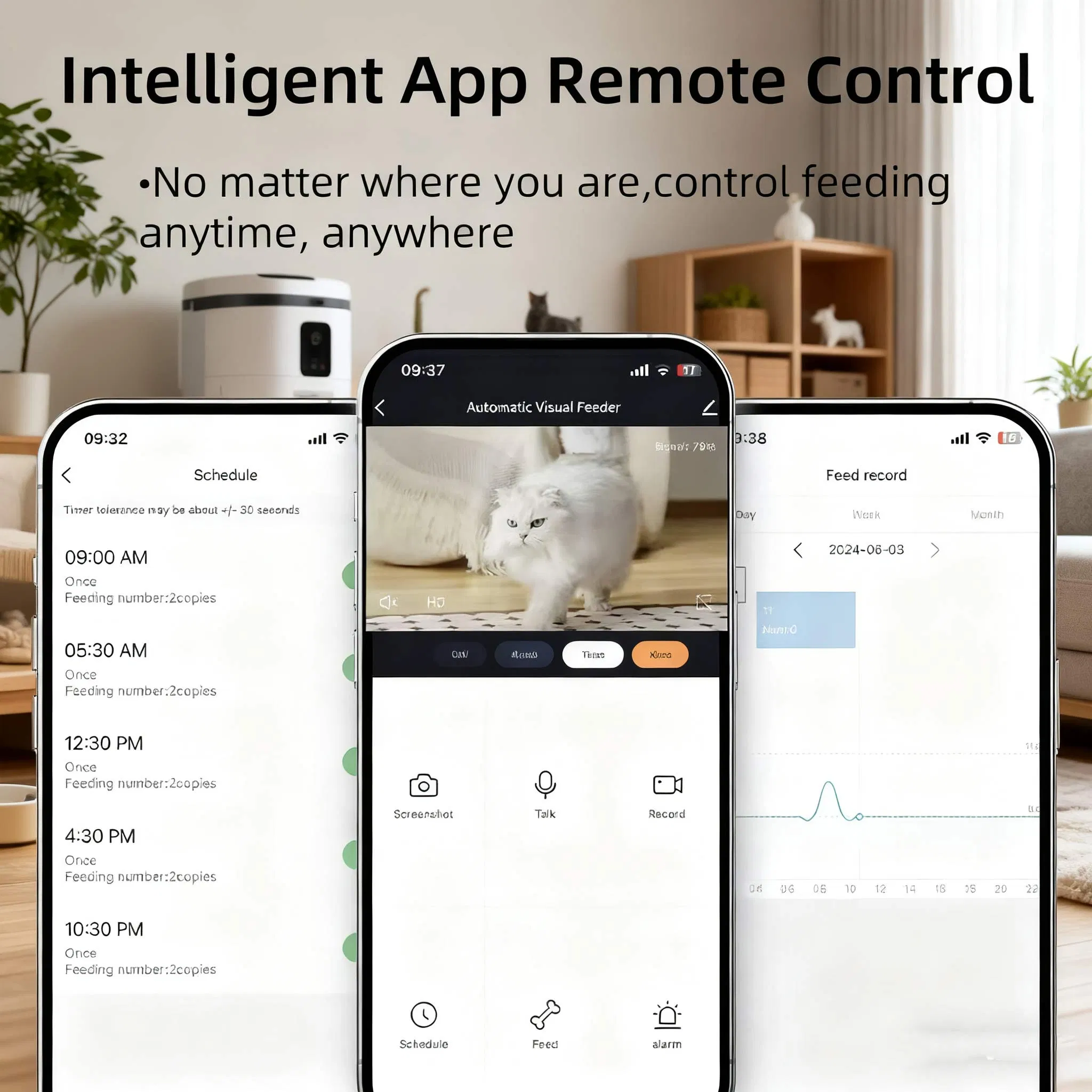 6L Double Bowl Tuya APP Camera &amp; Video Smart Pet Feeder - 304 Stainless Steel, Upgraded Anti-Jam, Dual Power