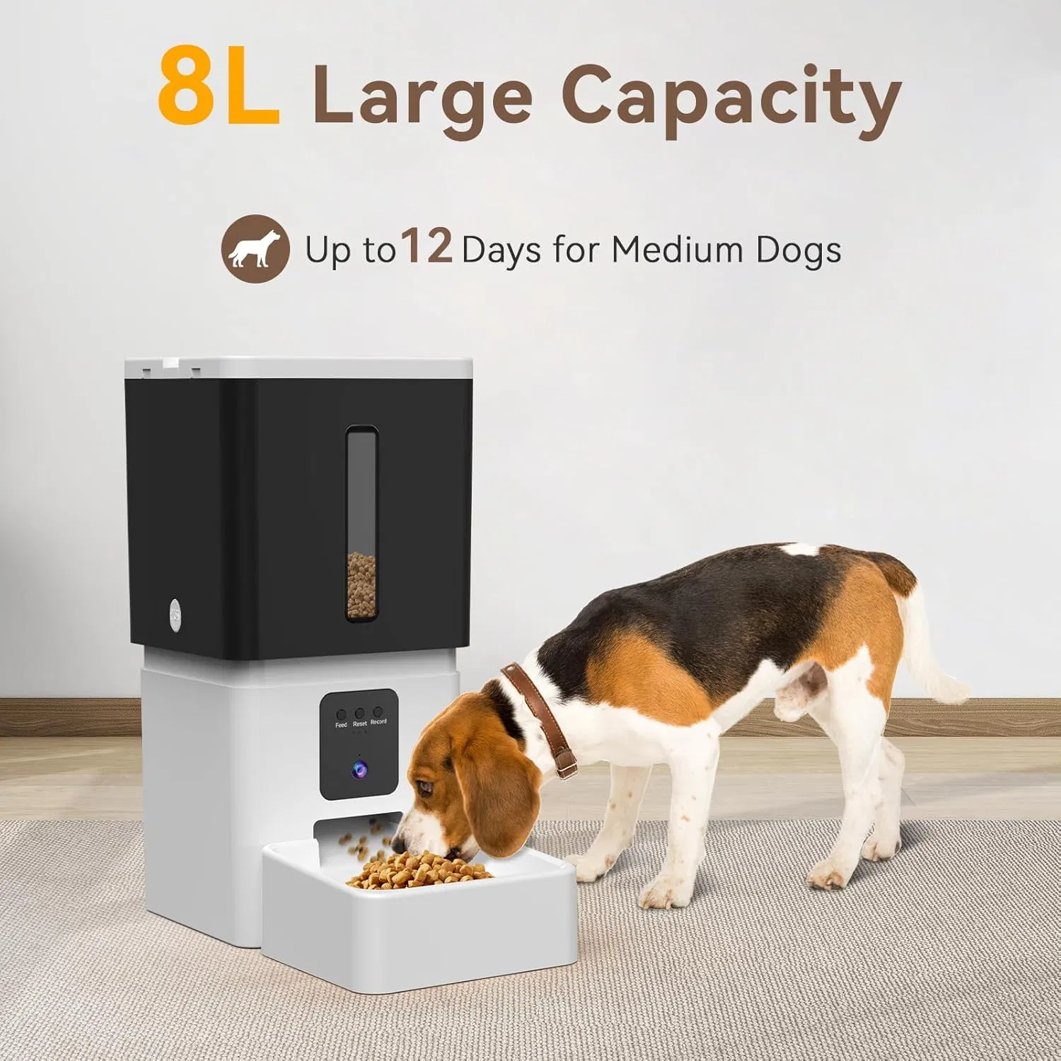 Automatic Dog Feeder with Camera: 8L/33 Cups 5g WiFi Timed Food