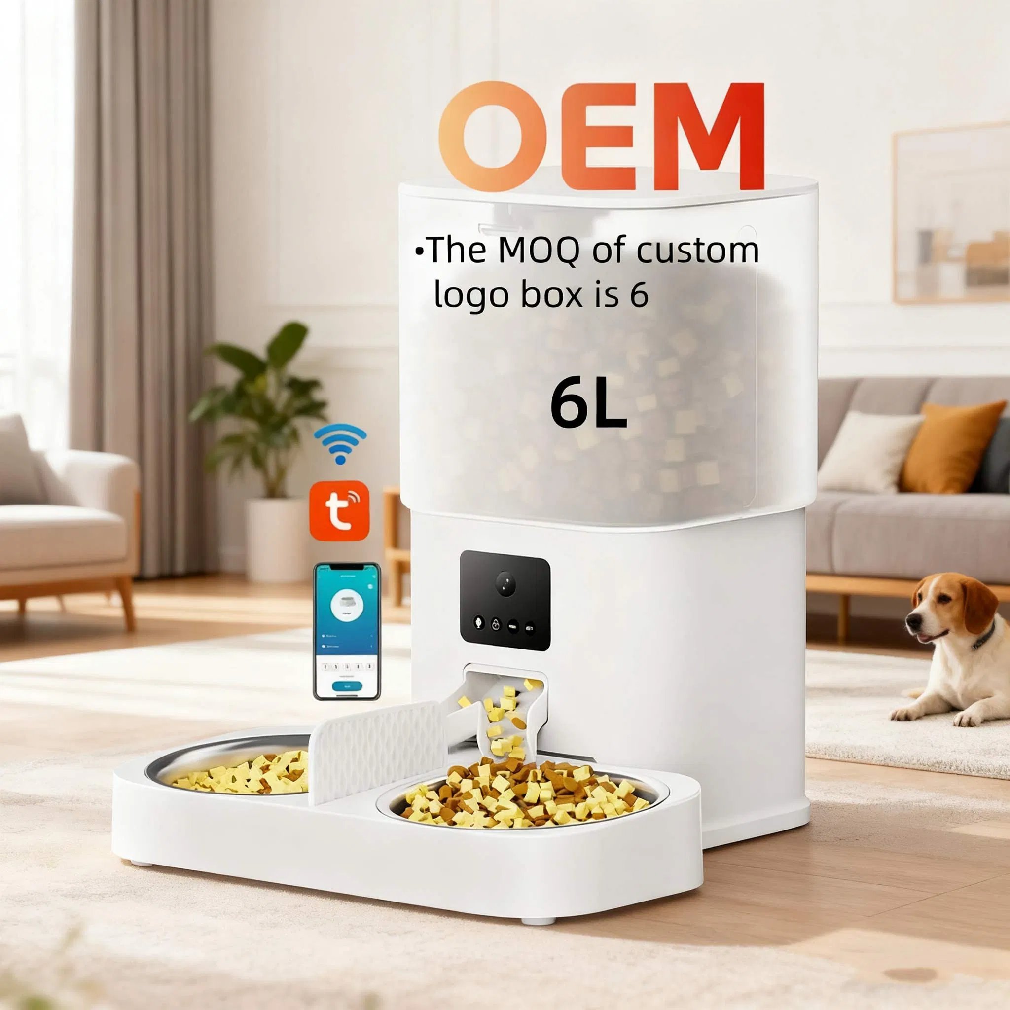 6L Double Bowl Tuya APP Camera &amp; Video Smart Pet Feeder - 304 Stainless Steel, Upgraded Anti-Jam, Dual Power