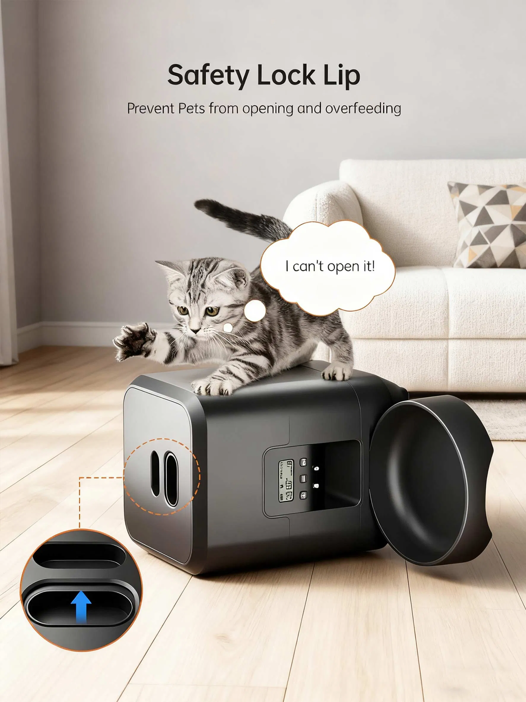 2L 67.63oz Smart Pet Feeder Cat Dog Dry Food Dispenser - APP Timed Feeding, Anti-Clog, Dual Power &amp; WiFi Stainless Steel Dog Bowls