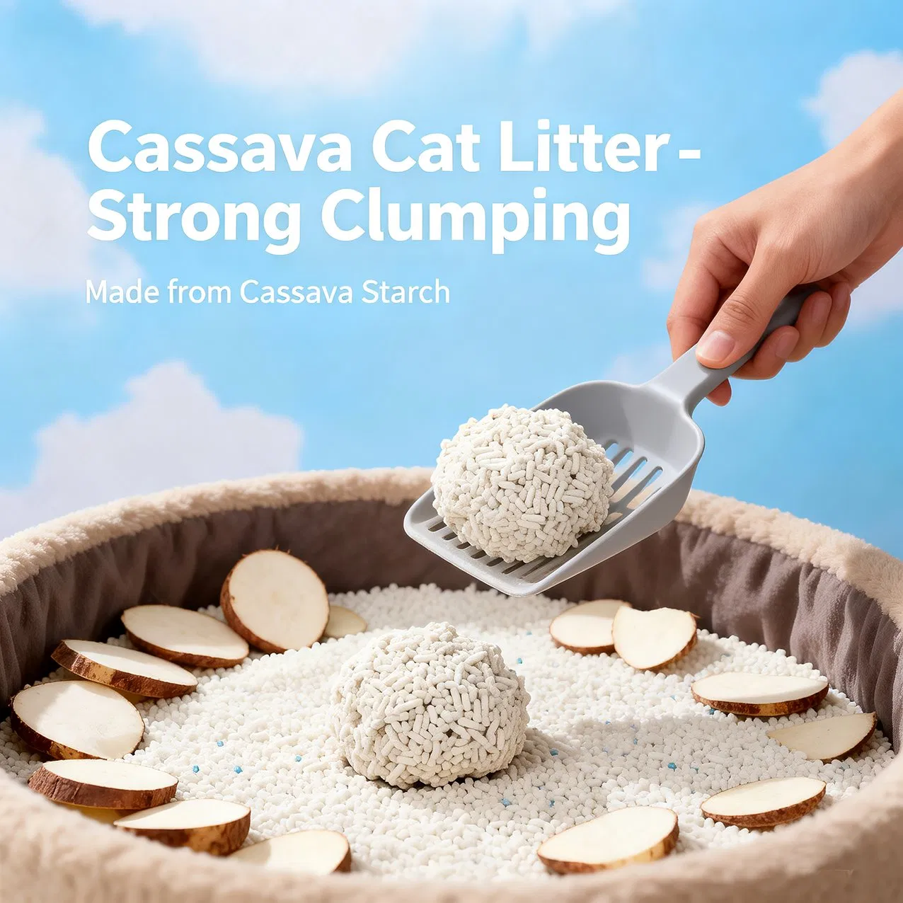 Wholesale Sustainable Pet Products 0.5-2mm Eco-Friendly Ultra Absorbent Dust-Free Clumping Cassava Cat Litter