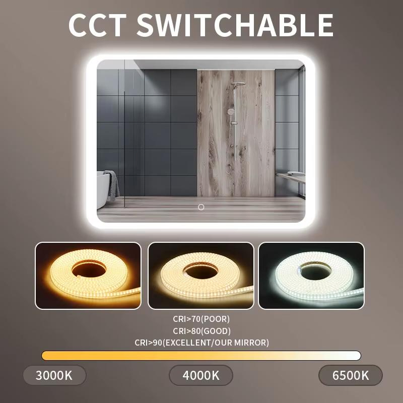 Hot Sale Touch Switch Smart LED Lighting Bathroom Mirror Modern IP44 Sandblasted Ant Fog LED Bathroom Mirror with Light