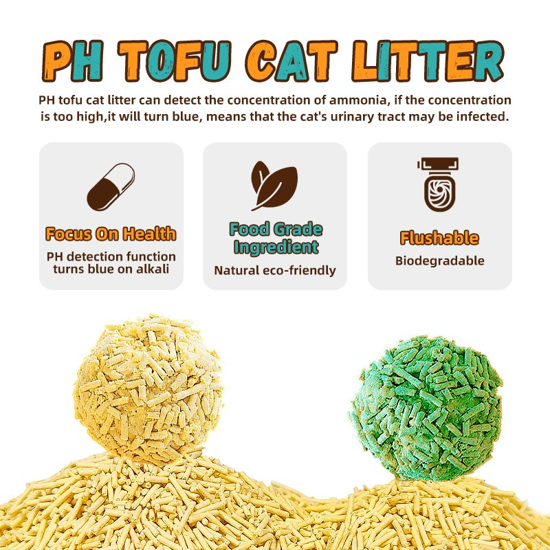 Health Indicator Sand OEM Factory Wholesale pH Catlitter Dust Free Tofu-Based Flushable Cat Litter