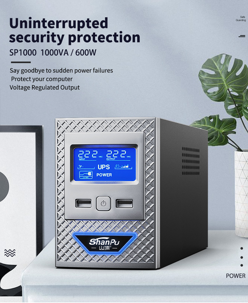 High Quality 1kVA/600W Single-Phase Uninterruptible Power Supply UPS LCD Display Home Backup Power for Computers Wholesale
