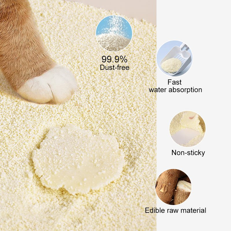 Flushable Cassava Cat Litter Super Absorbent Odor Eliminating 100% Natural Eco-Friendly Tapioca Cat Litter Plant-Based for Cats