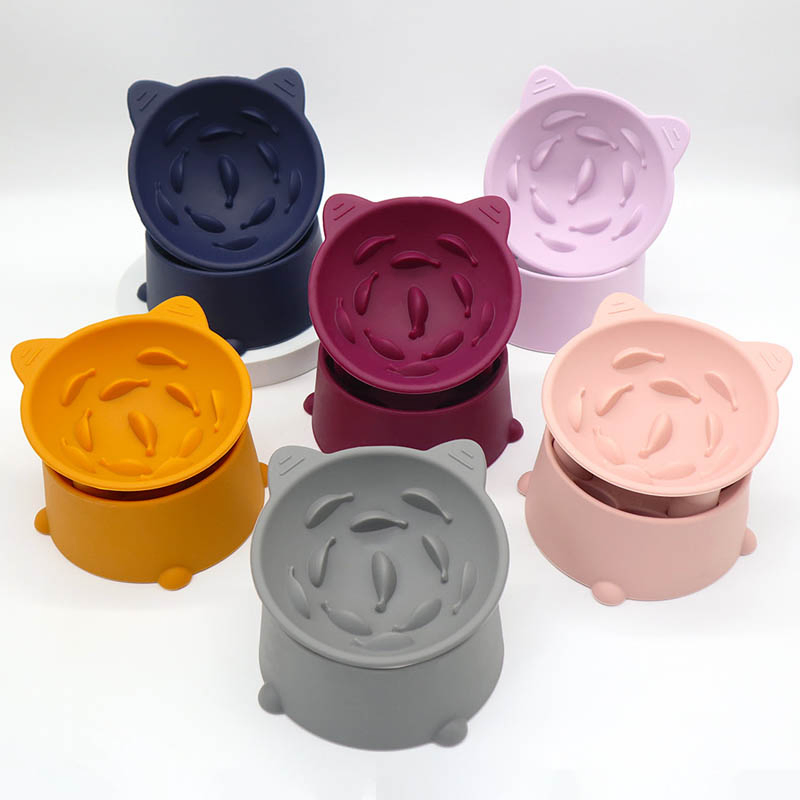 Adjustable Height Silicone Slow Feeder Dog Bowl