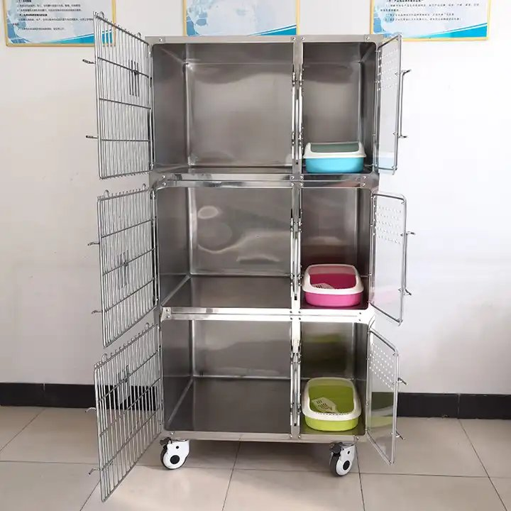 Large Heavy Duty Cat Cage Cats Sustainable Pet House for Cats Doors Stainless Steel 304 with Litter Tray Three-Layer 6 Box