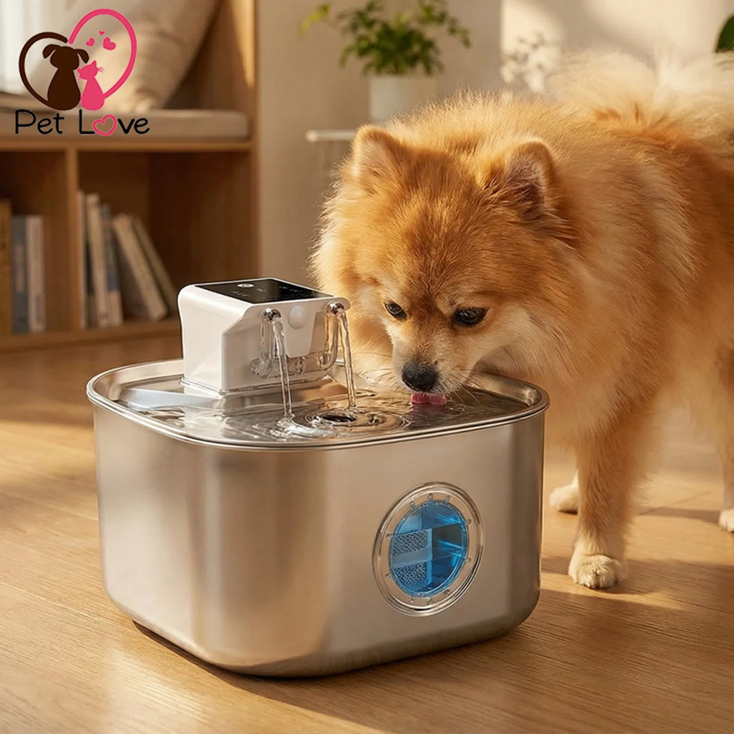 Large Capacity Stainless Steel Pet Water Fountain Wireless Rechargeable Design