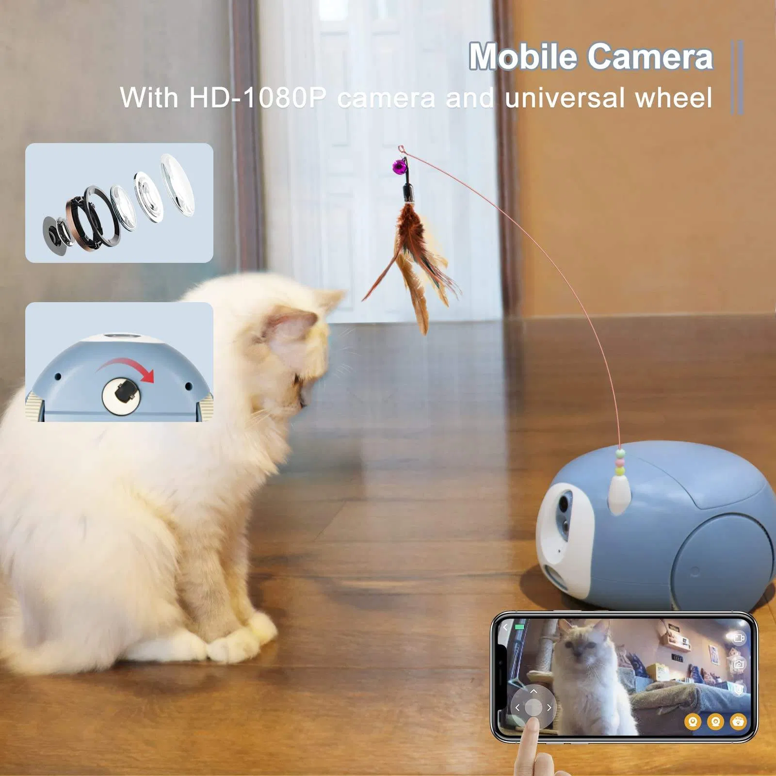 2025 New Automatic Electric Cat Toy with Camera and Remote Treat Dispenser