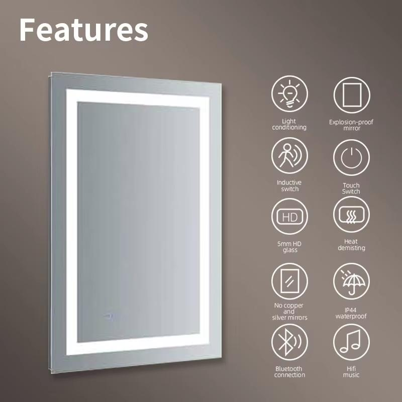Hot Sale Touch Switch Smart LED Lighting Bathroom Mirror Modern IP44 Sandblasted Ant Fog LED Bathroom Mirror with Light