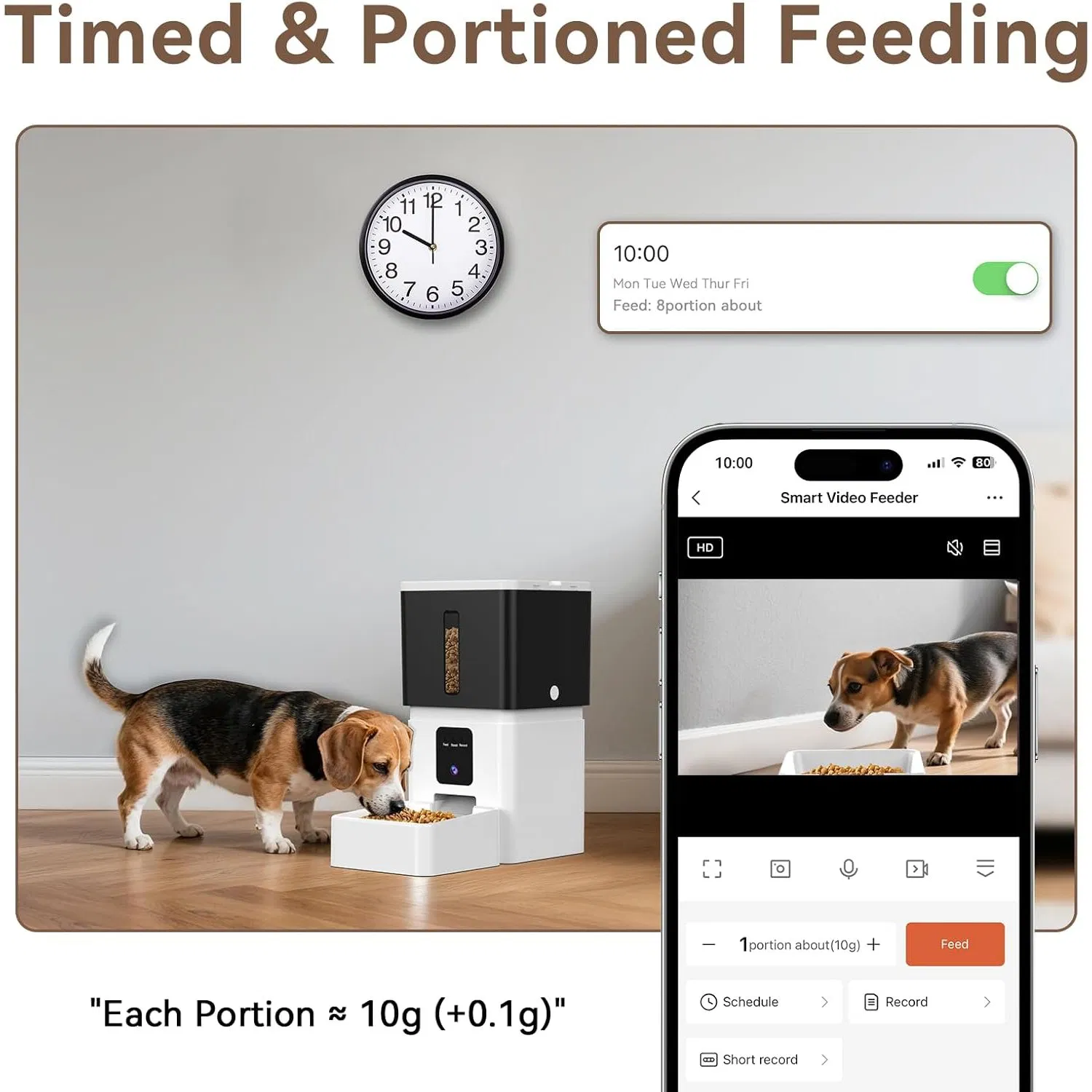 Automatic Dog Feeder with Camera: 8L/33 Cups 5g WiFi Timed Food