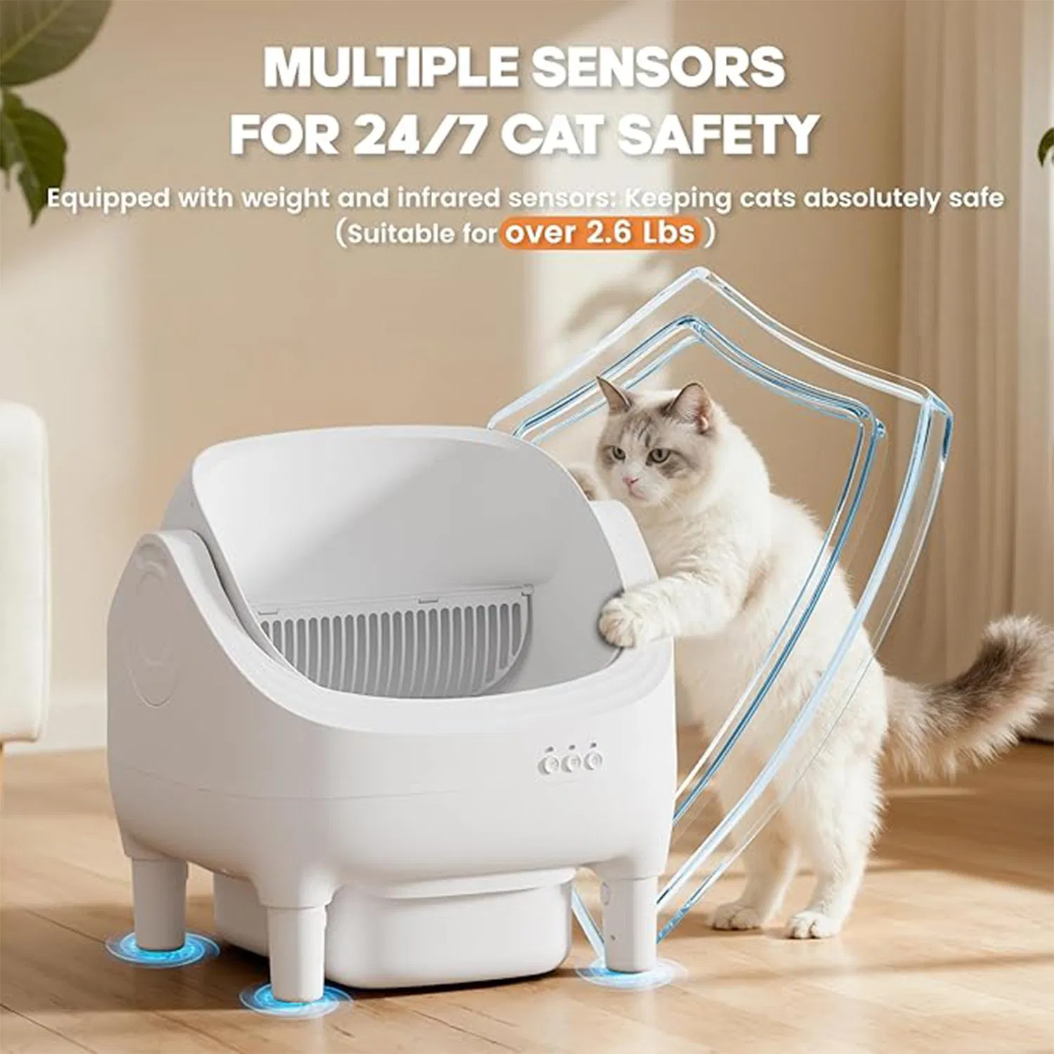 Automatic Cat Litter Box, Design for Multi-Cat Families, Smart APP