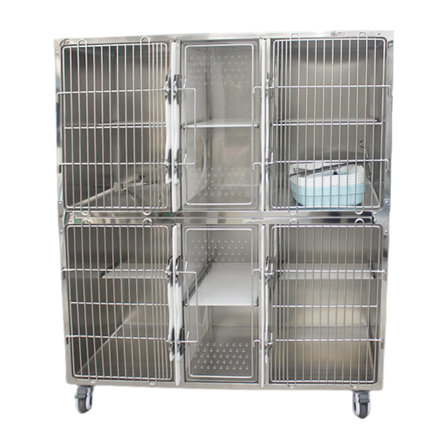 Unique 4 Spaces Stainless Steel Cat Contention Cage with Mute Sticker, Sliding Mute Door Lock and Two Floors