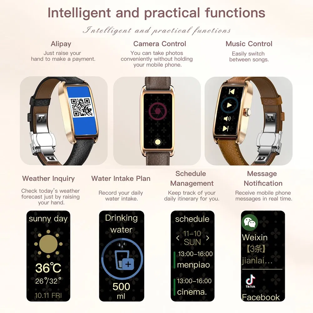 Dora T Smart Watch Tracker IP68 Waterproof Heart Rate Monitor Smartwatch for Women