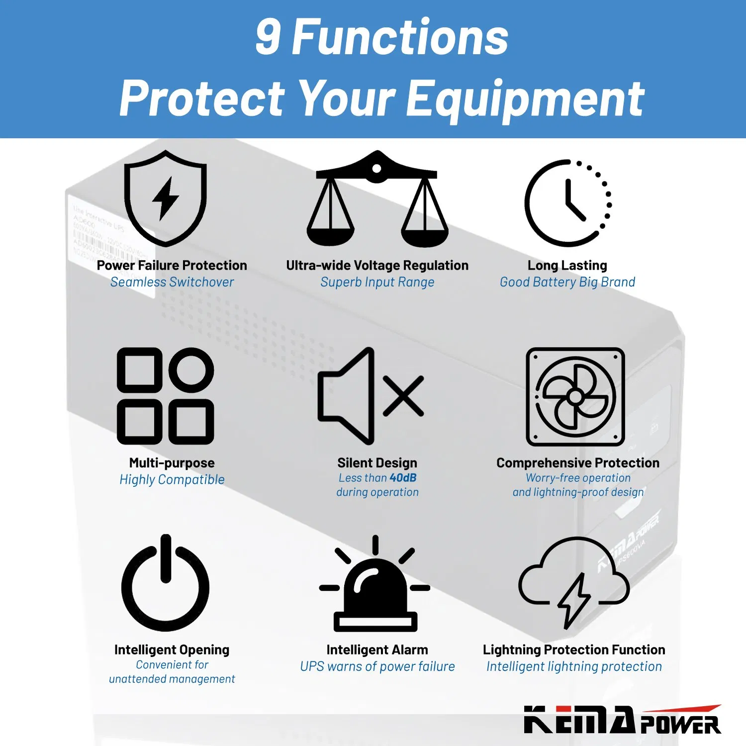 High Quality UPS Without Battery Uninterruptible Power 1000va 600W Computer Offline UPS with LCD Display for Computer