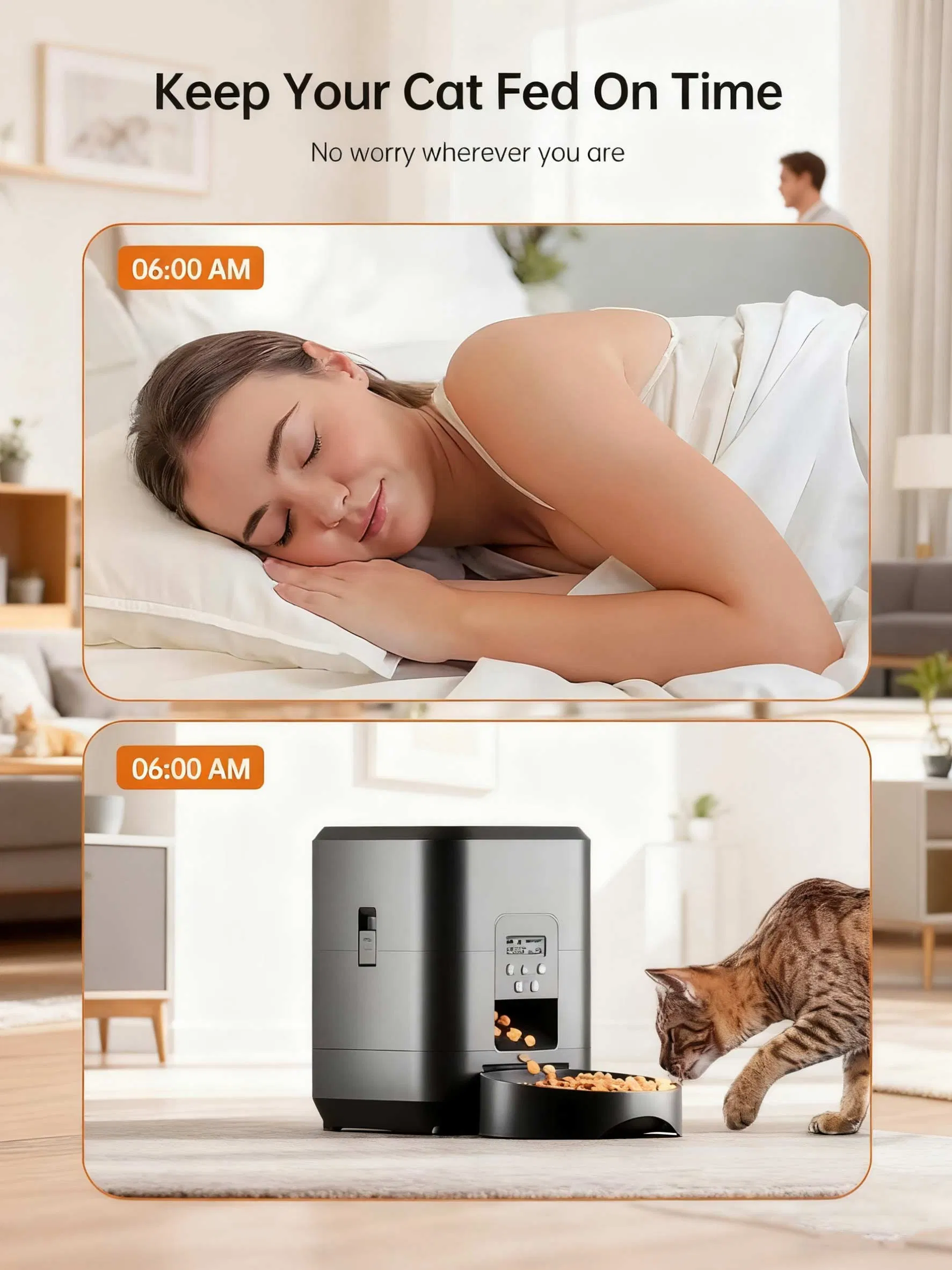 2L 67.63oz Smart Pet Feeder Cat Dog Dry Food Dispenser - APP Timed Feeding, Anti-Clog, Dual Power &amp; WiFi Stainless Steel Dog Bowls