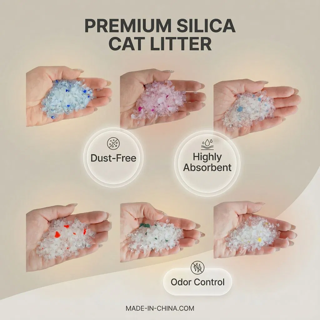 OEM Wholesale Pet Product Kitty Sand Supply 2-8mm Premium Strong Odor Control Dust Free Natural Eco Friendly Biodegradable Crystal Silica Gel Cat Litter