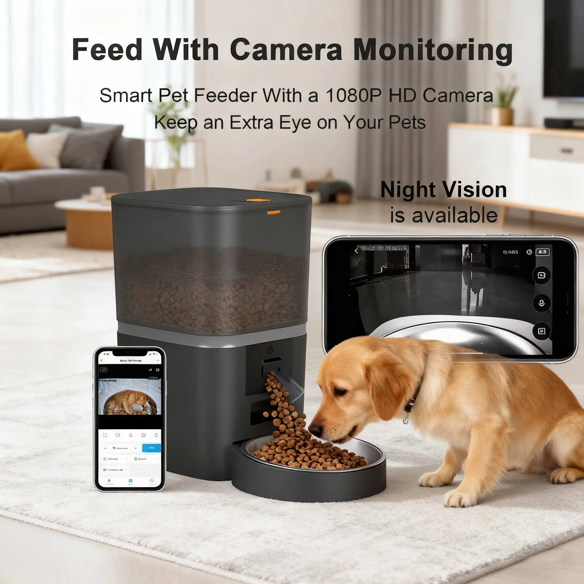 6L Tuya Smart WiFi Pet Cat Feeder with 1080P Camera - Voice, Single/Double Bowl, Anti-Clog &amp; Dual Power
