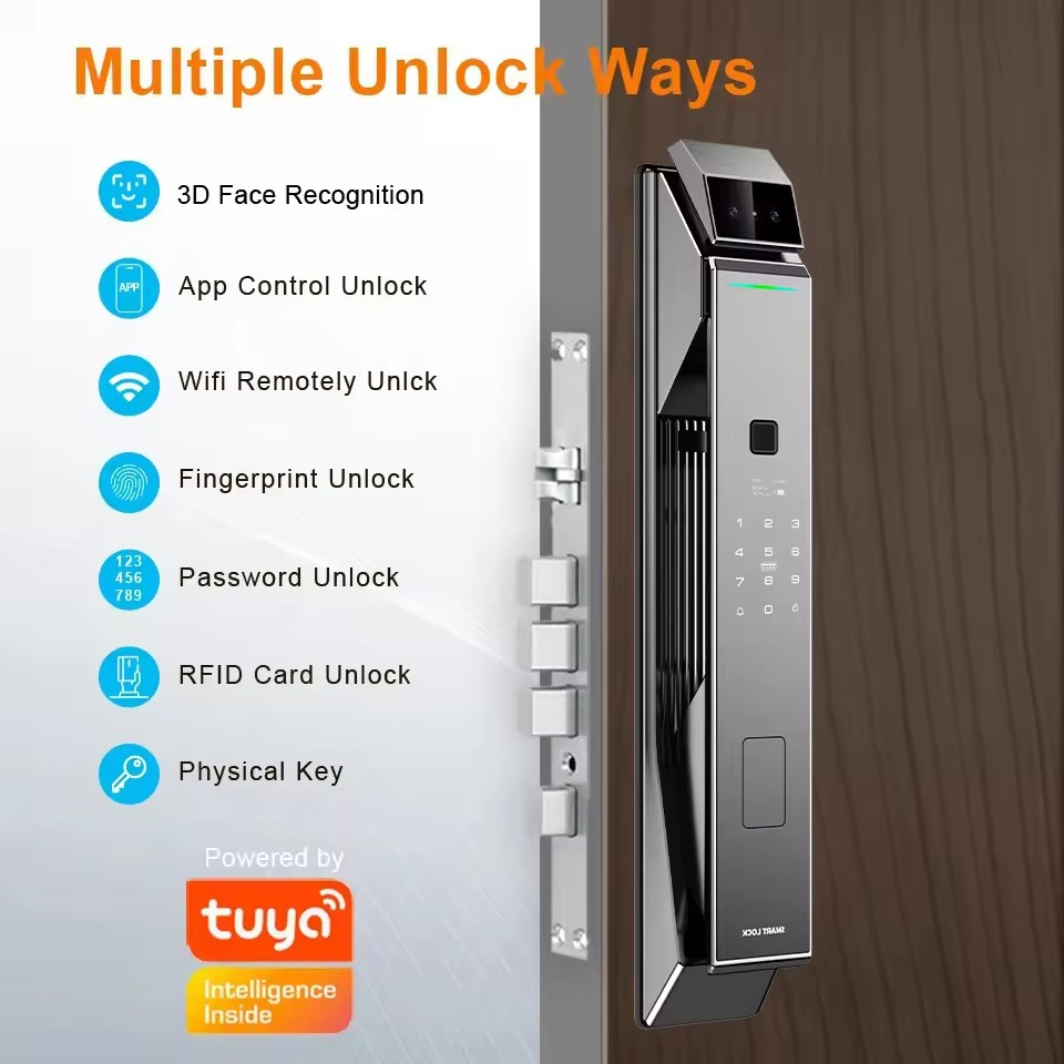 3D Face Recognition Smart Door Lock with Camera Cerradura WiFi Biometric Fingerprint Security Fully Automatic Smart Lock