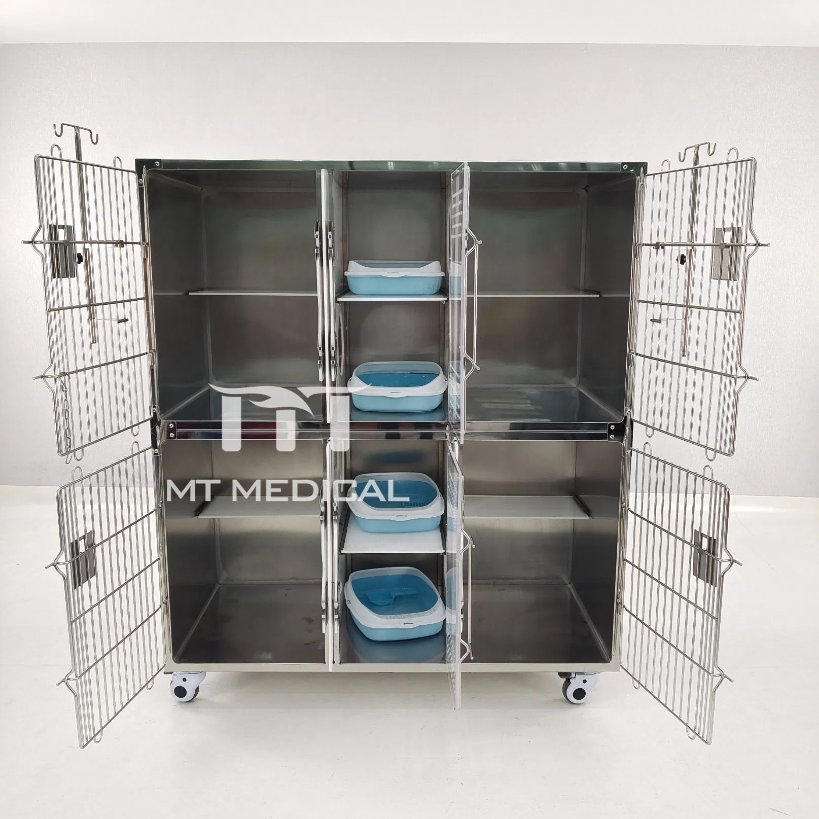 Veterinary Equipment 4 Spaces Cat Cage Pet Animal Contention Stainless Steel Cage for Pets