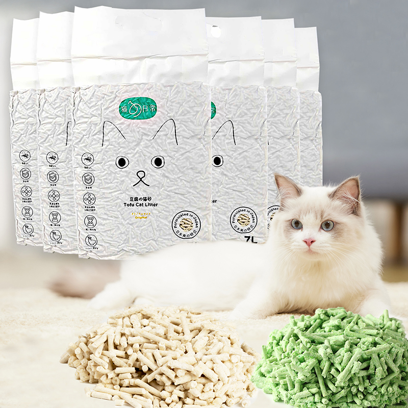 Top Quality Super Natural Tofu Cat Litter Manufacturer Premium Low Dust 6L Clumping Crushed Stripe Shape