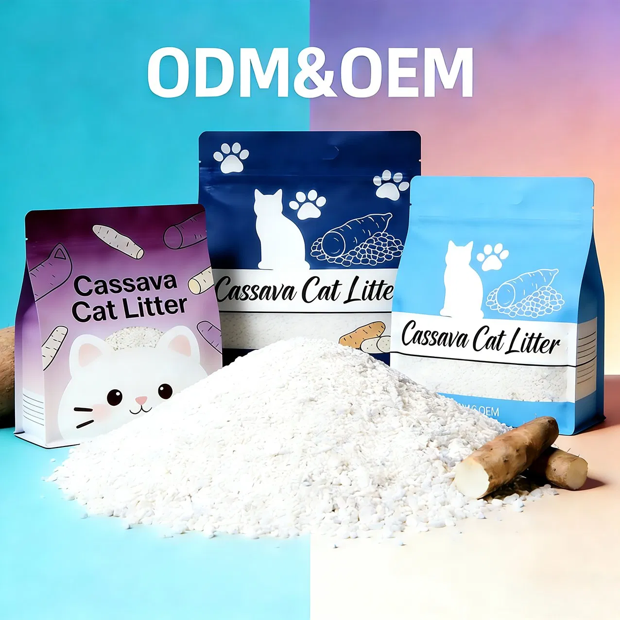 Wholesale Sustainable Pet Products 0.5-2mm Eco-Friendly Ultra Absorbent Dust-Free Clumping Cassava Cat Litter