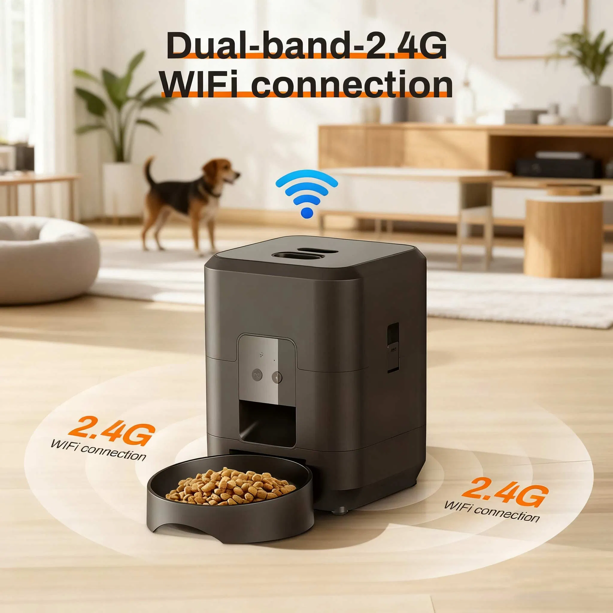 2L Smart Automatic Cat Dog Feeder APP Control Pet Feeder - Anti-Overfeeding, 2.4G WiFi &amp; Dual-Power Dry Food Dispenser
